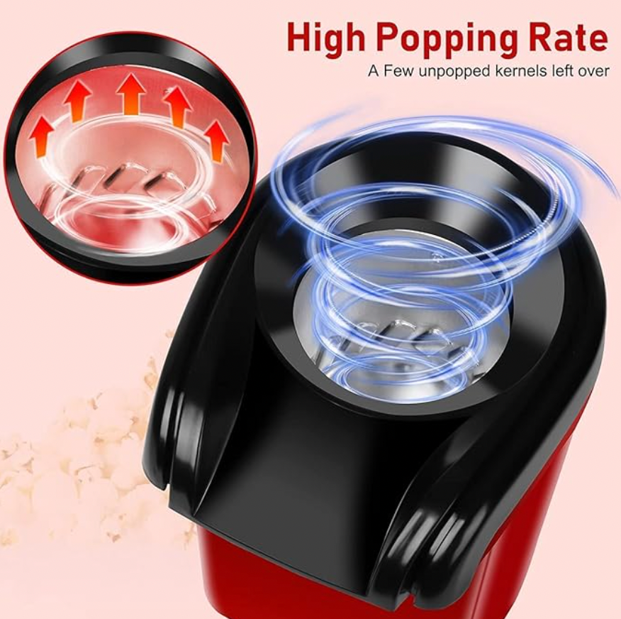 Oil-Free Electric Popcorn Maker – 1200W Hot Air Popper Machine for Healthy Snacks, Easy Operation, Great for Home, Parties, Kids & Adults