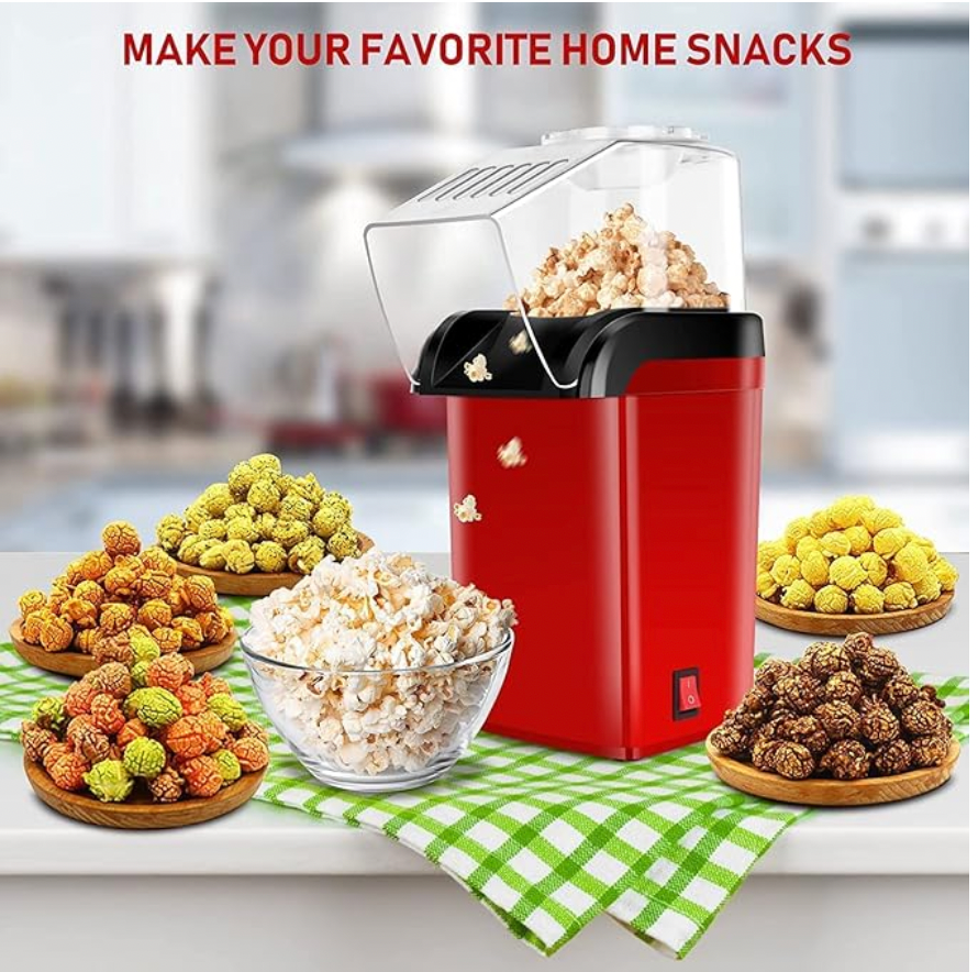 Oil-Free Electric Popcorn Maker – 1200W Hot Air Popper Machine for Healthy Snacks, Easy Operation, Great for Home, Parties, Kids & Adults